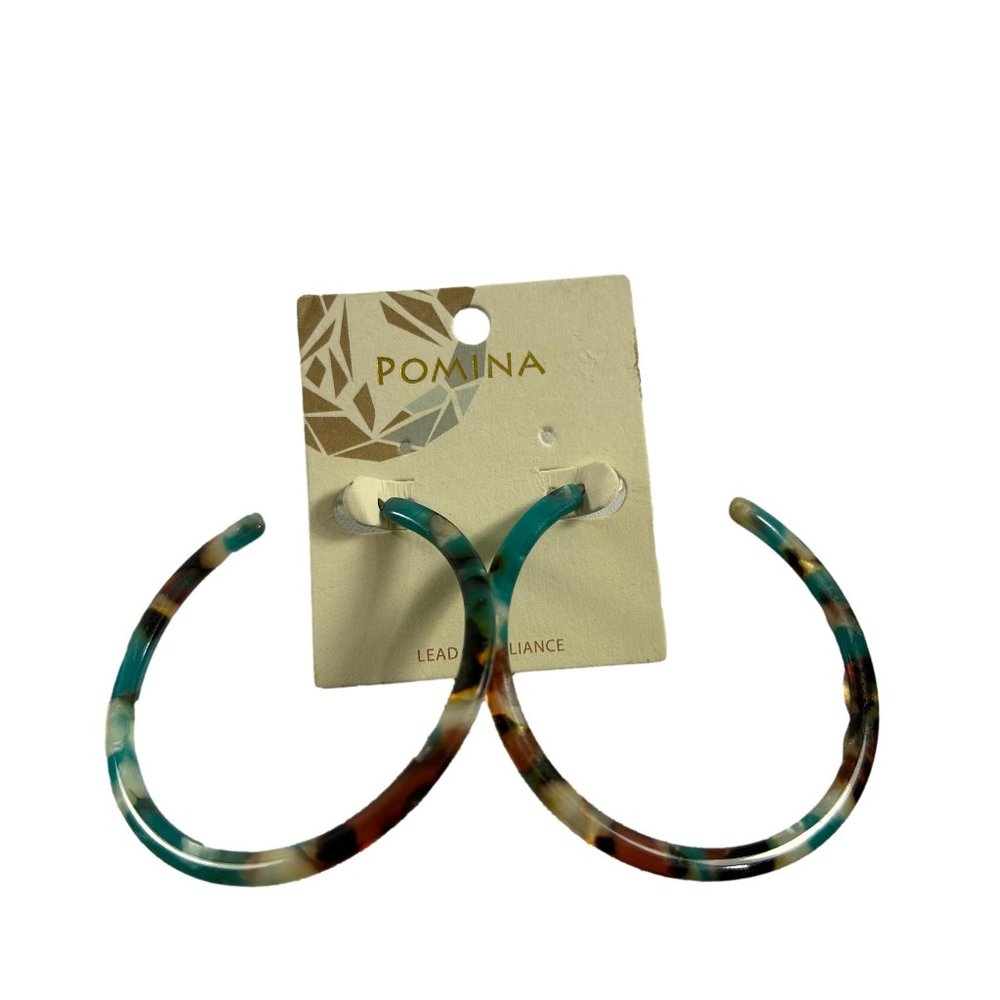 Pomina Womens Earrings Acrylic Post Hoops Tortoise Shell Pattern New on Card